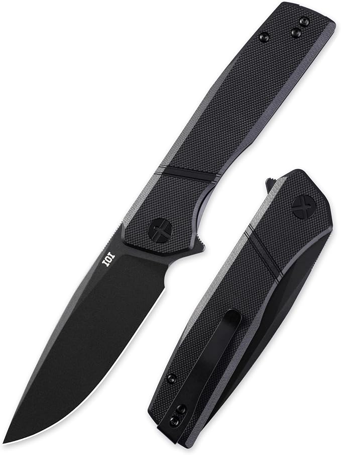 IOI Task Force I51784 Tactical Pocket Knife for Men – 14C28N Black Titanium PVD Folding Blade Black G10 Handle EDC Folding Knife with Clip Enhanced Custom LeftSide Clip for Everyday Carry &amp Cam