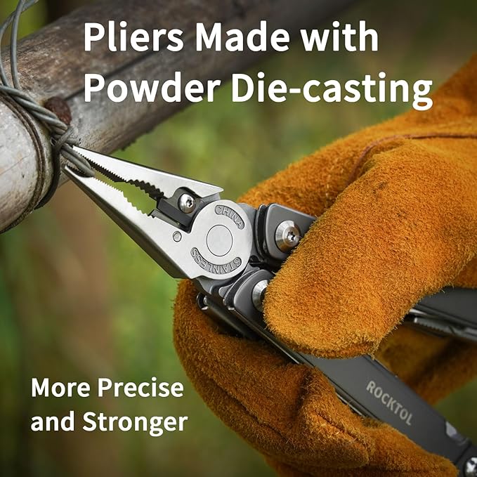 ROCKTOL Multitool Pliers EDC Multitool Pocket Knife VG10 Blade 27-in-1 Multi-tool with Titanium-plated Handle Precision Screwdriver Gut Hook for Hunting Backpacking Hiking Camping (Gen-R)