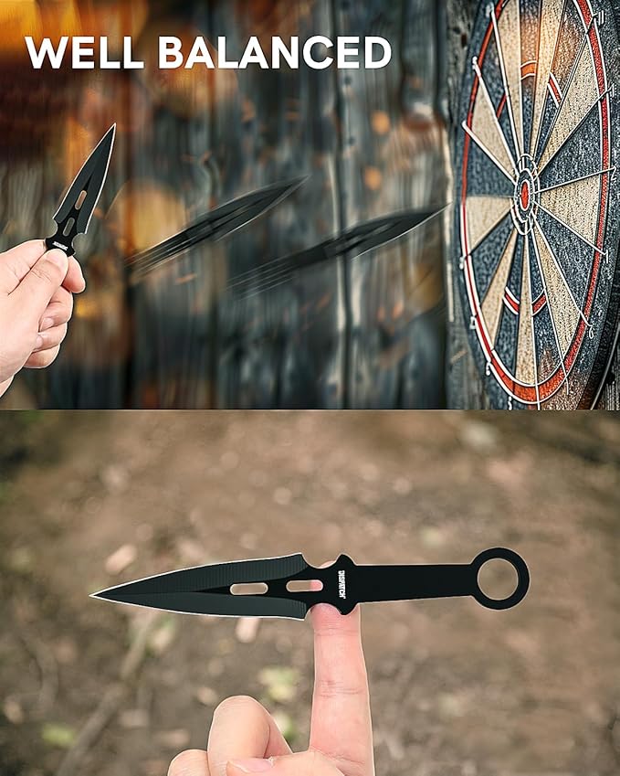 Dispatch 12 Inch Fixed Blade Hunting Knife with Throwing Knives Set of 12 for Outdoor Camping