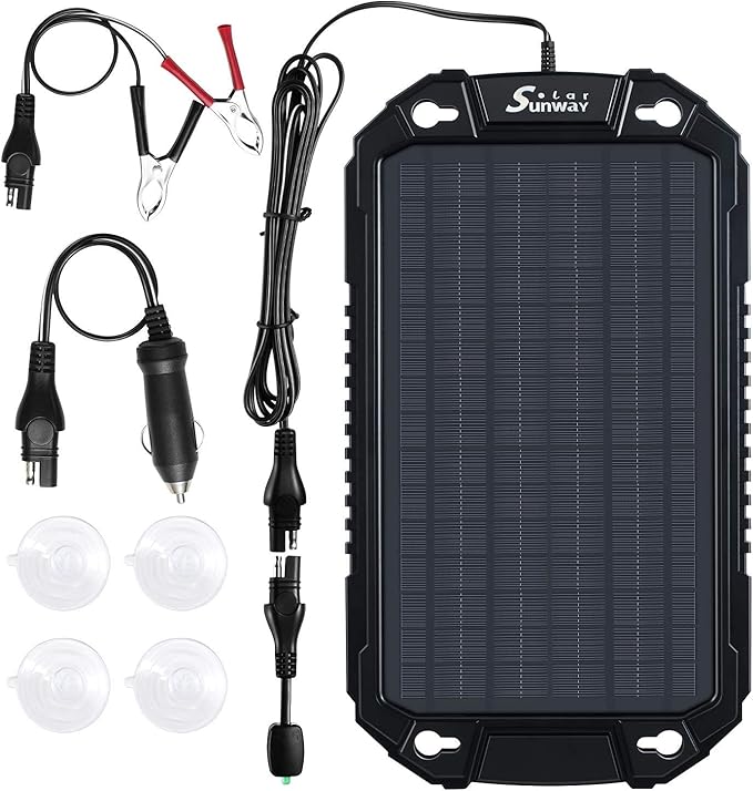 Sunway Solar Car Battery Trickle Charger &amp Maintainer 12Volt 8W Solar Panel Power Charger kit Portable Waterproof for Automotive RV Marine Boat Truck Motorcycle Trailer Tractor Powersports Snowmob