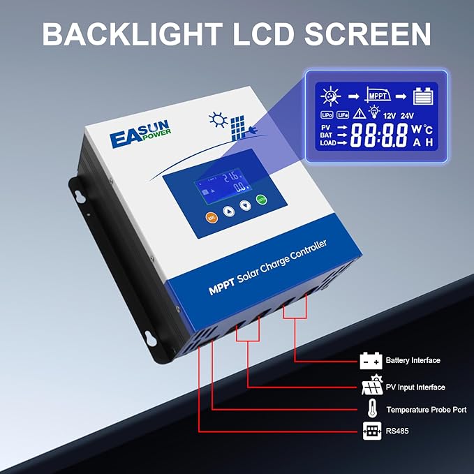 POWLAND 60A MPPT Solar Charge Controller12V/24V/36V/48V AutoMax Input 150V LCD Display Regulator Intelligent Charge Controller for Sealed Gel AGM Flooded Lithium Battery