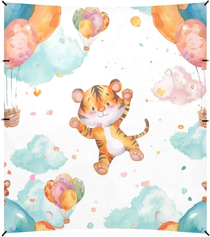 ALAZA Carttoon Tigers Balloon Seamless Beach Tent Sun Shelter Portable Canopy Sunshade for Outdoor Camping Picnics Backyard Fun 10x9 ft