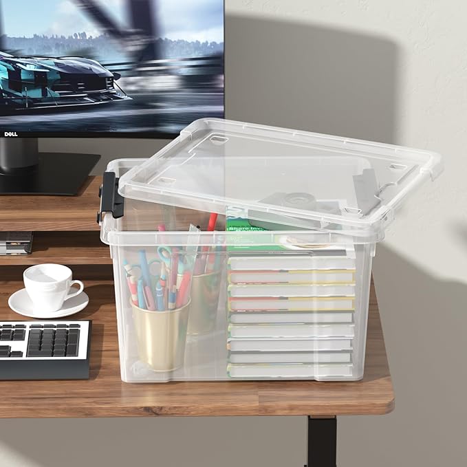 23 L Clear Latch Storage Bins with Wheels 4 Pack Plastic Latch Storage Box with Lids