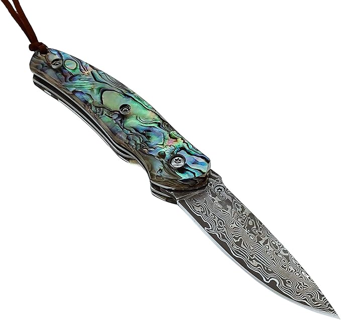 Father's Day Mother's Day &amp Birthday Gift for Him Her - ALBATROSS Folding Pocket Knife - 6.5 Damascus Steel Blade with Abalone Seashell Handle Handcrafted 71-Layer Modern Knife with Liner Lock