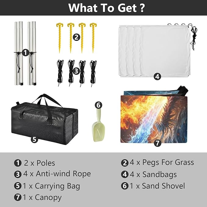 ALAZA Ice &amp Fire Dragons Beach Tent Sun Shelter UPF50+ Protection Beach Shade Canopy w/ 4 Sandbags for Outdoor Camping Fishing Backyard Fun Picnic 10x9 ft