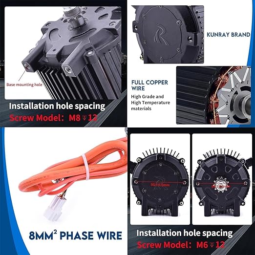 Kunray 72V 5000W Electric Brushless DC Motor Kit Temperature Sensing Motor Electric Go Kart Motor 6800RPM High Speed Motor 100A 24 Mosfet Controller for Razor Dirt Bike Electric Motorcycles(72V5000W)