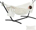 PNAEUT Handmade Tassel Hammocks Double Hammock with Stand for Outside Max 450 lbs Capacity Pillow &amp Storage Bag Included (Beige)