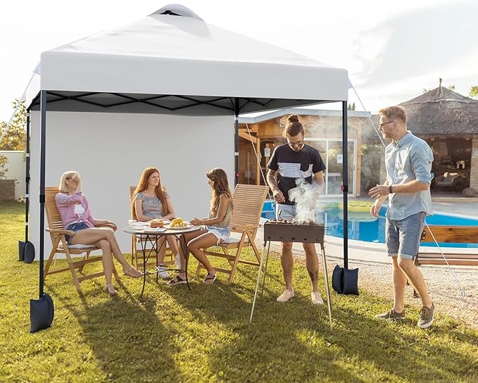 10x10ft Pop Up Canopy Tent with SidewallOutdoor Freestanding Sun Shelter Picnic and CampingInstant Shade Tent with Vented Roof for Beach &amp Events - Includes Storage BagSandbagsStakes&ampRopes