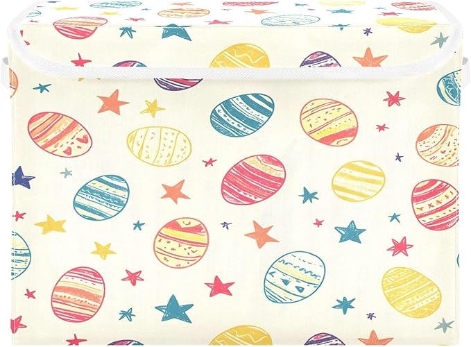 Doodle Easter Egg Pattern Foldable Storage Baskets Fabric Boxes with Handle Organizers with Flip-Top Lids Storage Bins for Home Bedroom Office