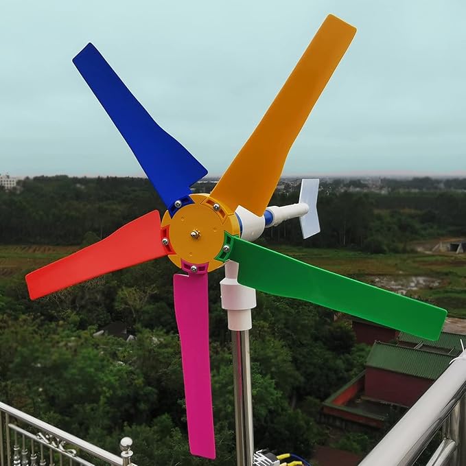 DIY Small Wind Turbine Generator Kit and Light Strip for Backyard Decoration Free Energy Generator Garden Decor 18 Inches Diameter