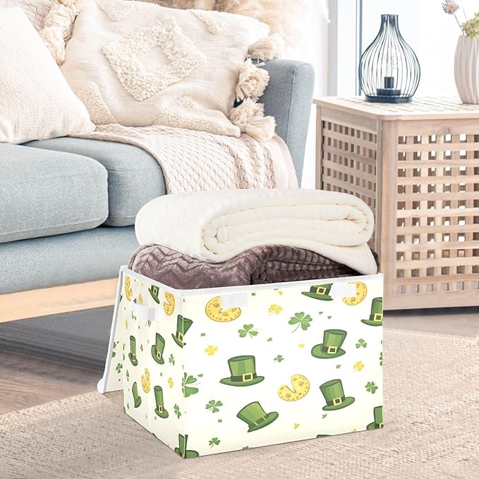 St. Patrick's Day Hat Fabric Storage Bins with Lids and HandleFoldable Storage Bins with LidsCloset Organizers for Clothes Storage Room Organization Office Storage Chest Organizer