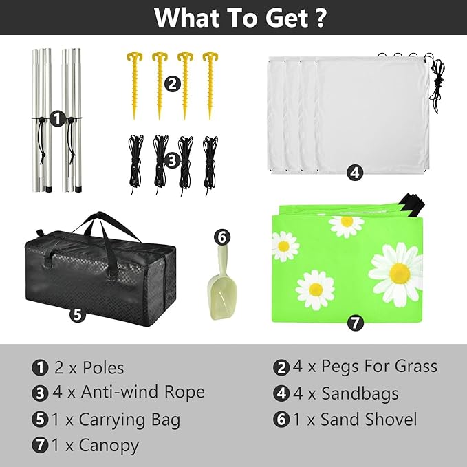 Beach Canopy with Windproof Ropes &amp Sandbags Beach Tent Sun Shade Sun Shelter for Camping Trips Fishing Backyard Fun or Picnics Daisy