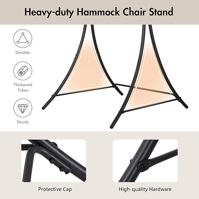 ANOW Adjustable Hammock Chair Swing Stand Only Heavy Duty Hanging Chair Stand with Safety Hooks for Indoors Outdoors Max 400 Lbs Plus Size Version Black