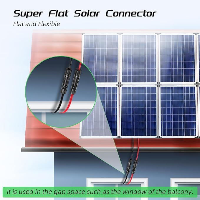 Bateria Power Super Flat Solar Cable Connector 30Amp Balcony Photovoltaic Solar Extension Wire with Male and Female Connectors Solar Panel Adaptor for RV Solar Panels (Black and Red) 100CM 3.3FT