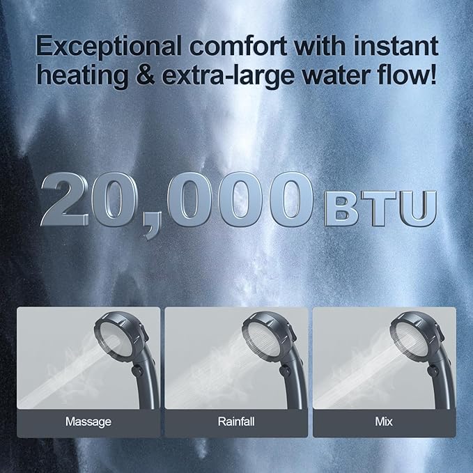 Jocoevol Portable Water Heater Propane Water Heater with Shower Pump Max 100 Mins 3s Instant Hot 20000 BTU 4000mAh Rechargeable Built-in Battery for Outdoor Cleaning Camping Hunting Hiking