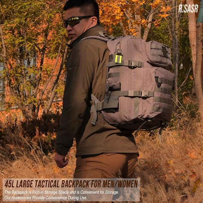 45L Tactical Backpack for Men Women Military Assault Pack with MOLLE Large 3 Day Bug Out Bag for Hiking Camping