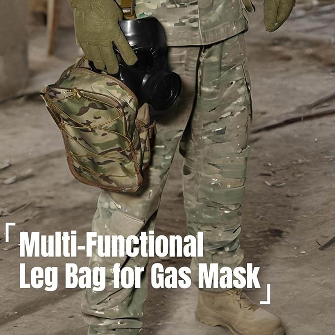 Tactical Leg Backpack MOLLE Multi-purpose Expandable Mask Storage Bag Pouch for Airsoft Sport Hiking Camping(Green)