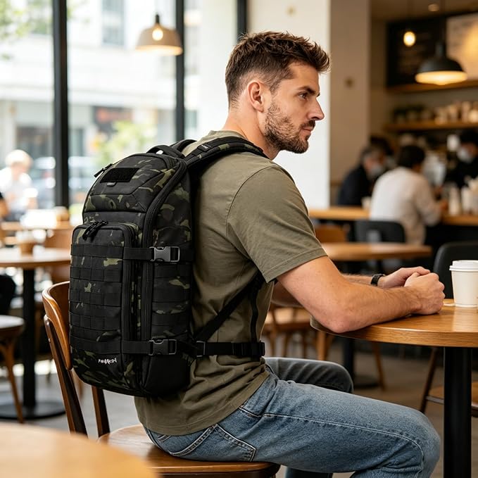 AMHEH 20L 1050D Slim Tactical Backpack - 13 Laptop Suspended Protection Heavy Duty Urban Commuting Everyday Carry Daypack Black Camo