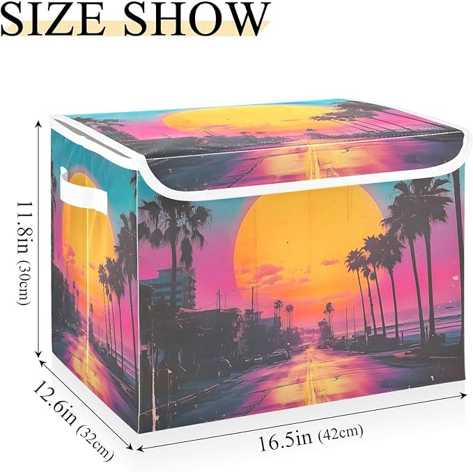 Storage Cube with Lid Tropical City Print 16.5×12.6×11.8 IN 1 Pack Collapsible Large Capacity Foldable Storage Basket Bin Organizer