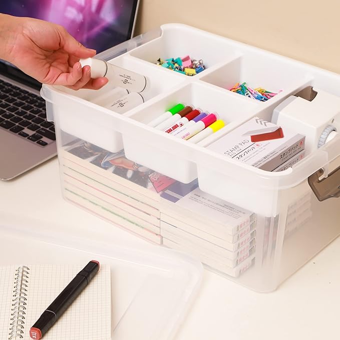 Citylife 17 QT Plastic Storage Box with Removable Tray Craft Organizers and Storage Clear Storage Container for Organizing Bead Tool Sewing Playdoh