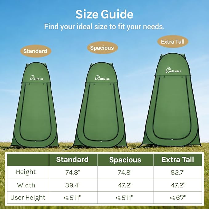 Wolfwise Pop Up Shower Tent for Camping Portable Instant Changing Tent with Ventilation Window &amp Carry Bag Privacy Bathroom Toilet for Beach &amp Outdoor Width 40  Height 75  Green