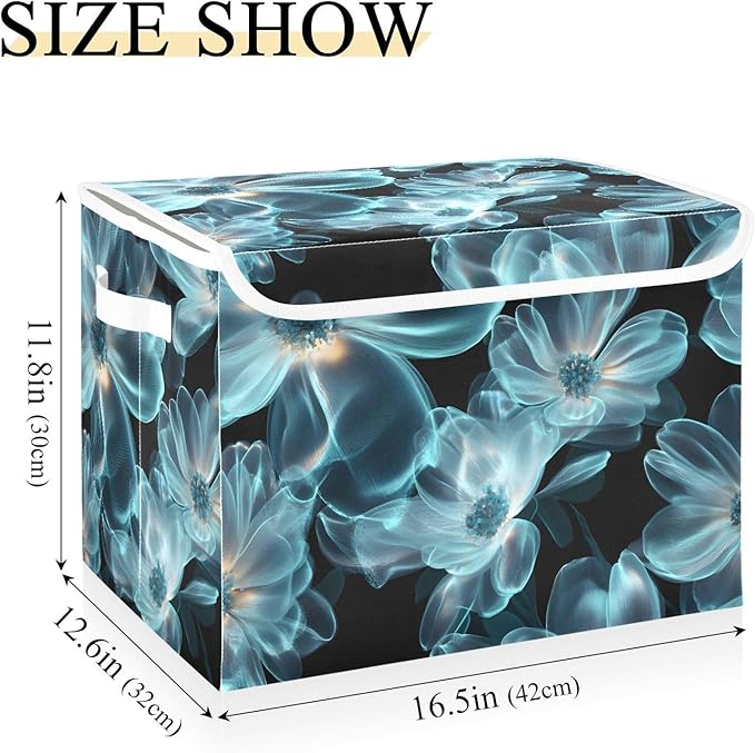 Storage Cube with Lid Clear Floral Pattern Print 16.5×12.6×11.8 IN Collapsible Large Capacity Foldable Storage Basket Bin Organizer