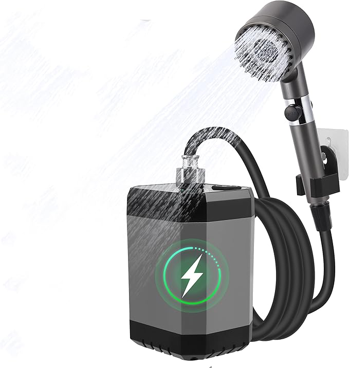 AMTPM Portable Outdoor Shower 6000mAh Camping Shower with Digital Display 3 Modes Emergency Power Bank for Camping Hiking Pet Bathing Car Washing