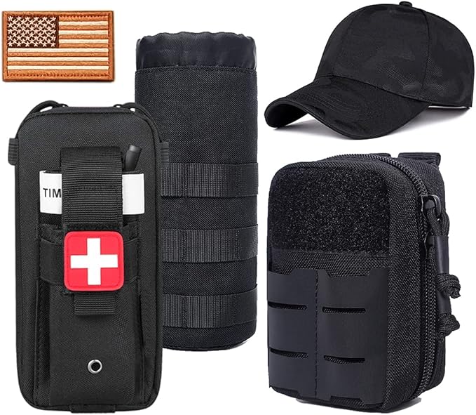 Upgrade Tactical Seat Back Organizer Molle Car Seat Organizer with 4 Detachable Pouches: Trauma Medical Pouch Water Bottle Pouch Vehicle Protector Organizers (Modern B Black)
