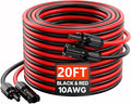 VEVOR 20FT Solar Panel Extension Cable 10AWG Solar Extension Cable Wire with Female &amp Male Waterproof Connectors 6mm² PV Cable for Home Ship and RV Solar Panels 20FT Black + 20 FT Red (Set of