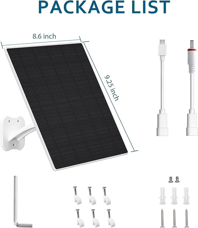 Zivif 8W Solar Panel for Security Cameras Solar Panel Charger Camera with USB-C Cable DC 5.5x2.1mm &amp Micro USB Port IP66 Waterproof with Adjustable Mount 7.2FT Cable