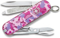 Victorinox Classic SD Swiss Army Knife Compact 7 Functions Swiss Made Pocket Knife with Small Blade Screwdriver and Key Ring - Pink Camouflage