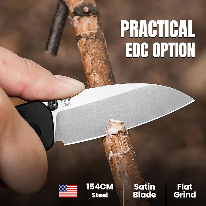 Kizer Exist Pocket Knife 2.78 154CM Drop Point Blade EDC Folding Knife with Innovative Clutch Lock Black Aluminum Handle Small Hunting Camping Knives with Thumb Stud Opener for Men Women V3681C1