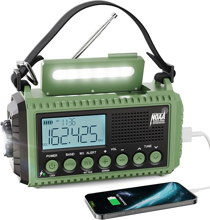 Raynic Emergency Radio 12000mAh/44400mWh Battery Operated Weather Radio Solar Hand Crank Radio with AM/FM/SW/NOAA Alert Cell Phone Charger Type-C Charging Flashlight and SOS Siren
