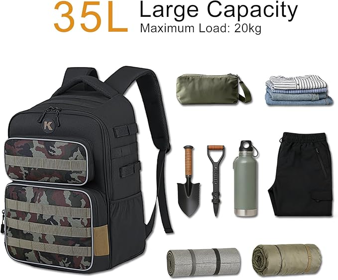 Tactical Backpack 35L MOLLE Laptop Backpack for Men &amp Women Perfect for 3-Day Travel Hiking Cycling &amp Fishing