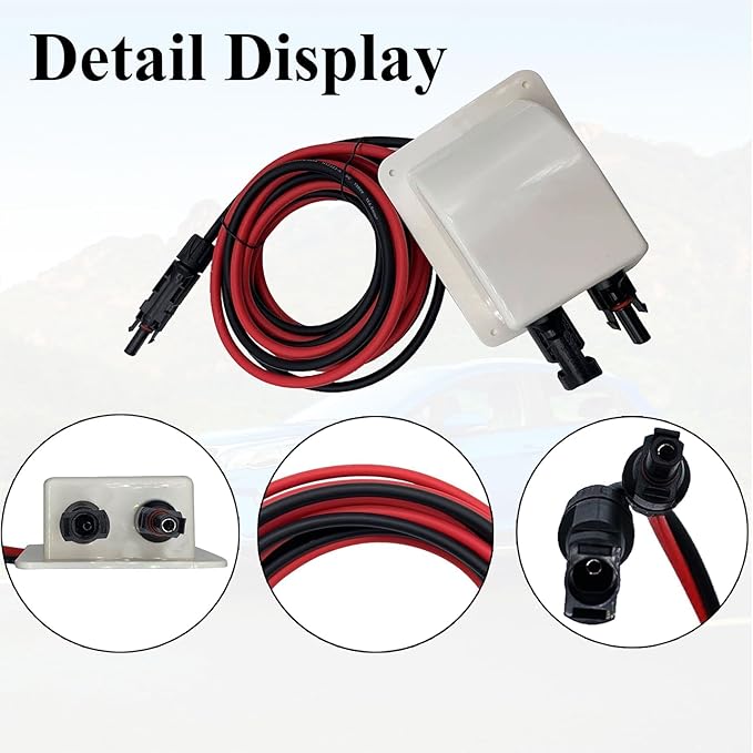 Solar Cable Entry Gland Entry Housing Solar Junction Box Fits for RVVehicles BoatsCamperThrough RV Roof Solar Entry Housing with 10Ft 10AWG Solar Extension Cable(White Entry Gland 3m)