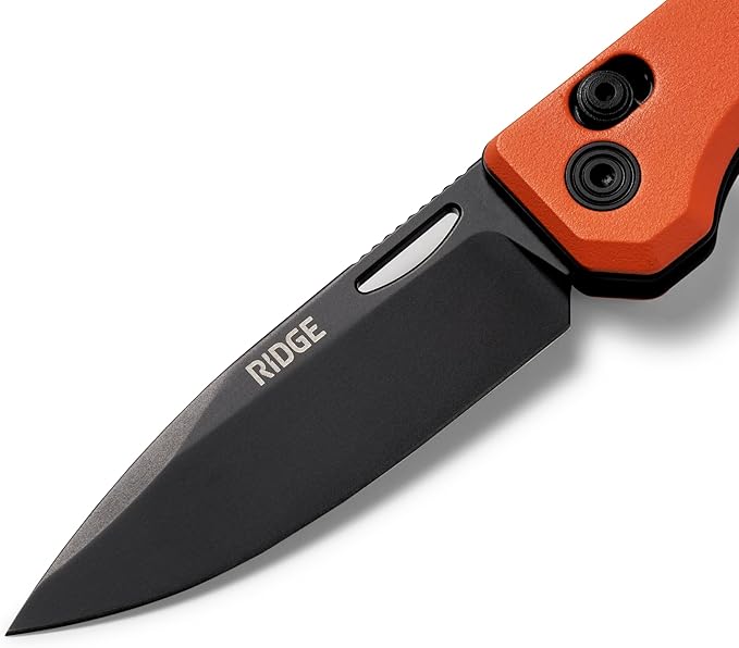 Ridge Everyday Folder Knife - Premium EDC Pocket Knife Sandvik 14C28N Steel Drop Point Blade with Black DLC Finish Ceramic Bearings Deep Carry Clip &amp Multipurpose Design (Basecamp Orange)