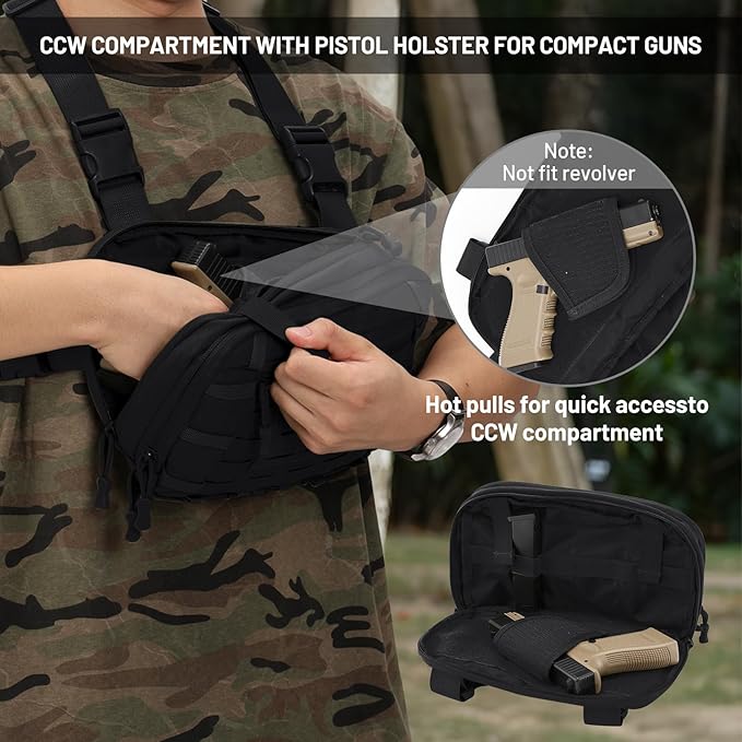 Tactical EDC Chest Bag Utility Molle Chest Rig Pouch with CCW Compartment Adjustable Strap Outdoor Chest Pack