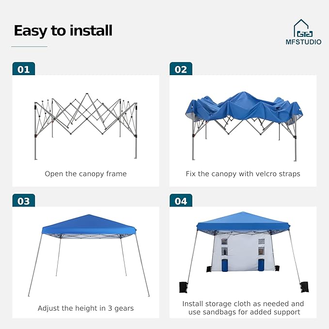 MFSTUDIO 12x12 Pop up Canopy Tent Gazebo Shelter Sun Shade Canopies Patio Portable Popup Tents Easy Setup Waterproof with 9x9ft Top 1 Sidewall for BeachPartiesPicnics