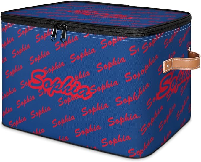 Custom Storage Bins with Zipper Lid Personalized Blue Red Fabric Lidded Storage Baskets Boxes Foldable Cubes Clothes Organizer Container