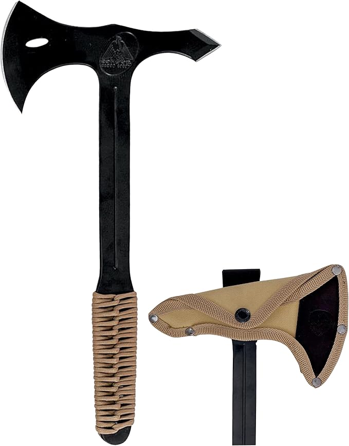 Condor Tool &amp Knife Throwing Axe Single Bit | Solid Hatchet with Canvas with Leather Belt Loop Sheath | 1075 High Carbon Steel Tomahawk with a Steel Handle Wrapped in Paracord | 6.9in Blade | 21.2
