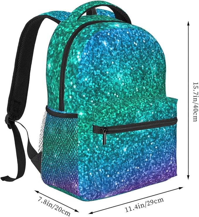 Women Men Travel Laptop Backpack Water Resistant Anti-Theft Bag Business Computer Backpack Bookbag Fashion Casual Outdoor Daypack for Beautiful Turquoise Glitter Sparkles Pattern