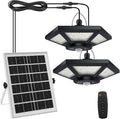 Aqonsie Solar Shed Light Indoor Outdoor 180LED Dual Head Solar Powered Pandent Daytime Work Lights with 5 Lighting Modes &amp 3 Timers Solar Indoor Lights Motion Sensor with Remote for Shed Barn Gar