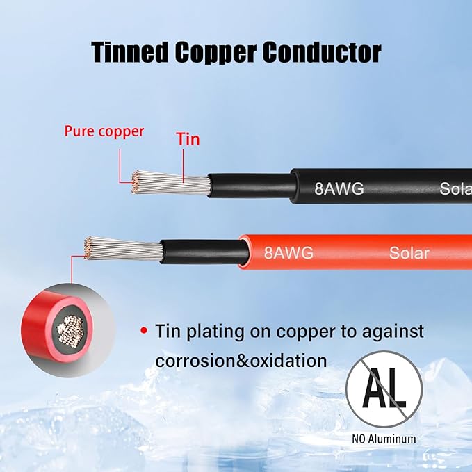 8 AWG Solar Cable 150FT Red + 150FT Black Tinned Copper Wire 8 Gauge Solar Panel Wire for RV Automotive Trailer Marine Outdoors