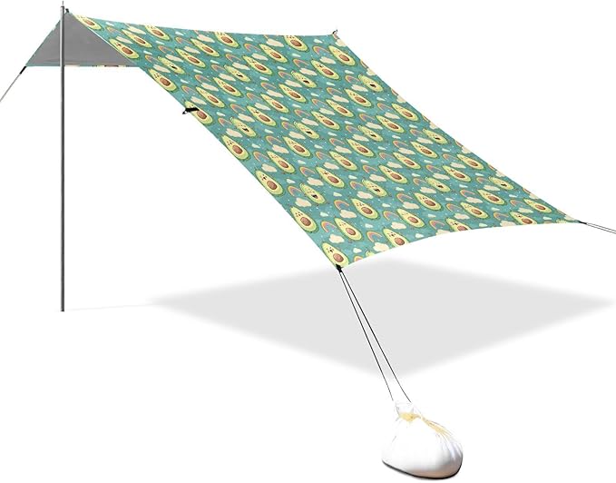 ALAZA Cartoon Avocado Rainbow Beach Tent Sun Shelter UPF50+ Protection Beach Shade Canopy w/ 4 Sandbags for Outdoor Camping Fishing Backyard Fun Picnic 10x9 ft