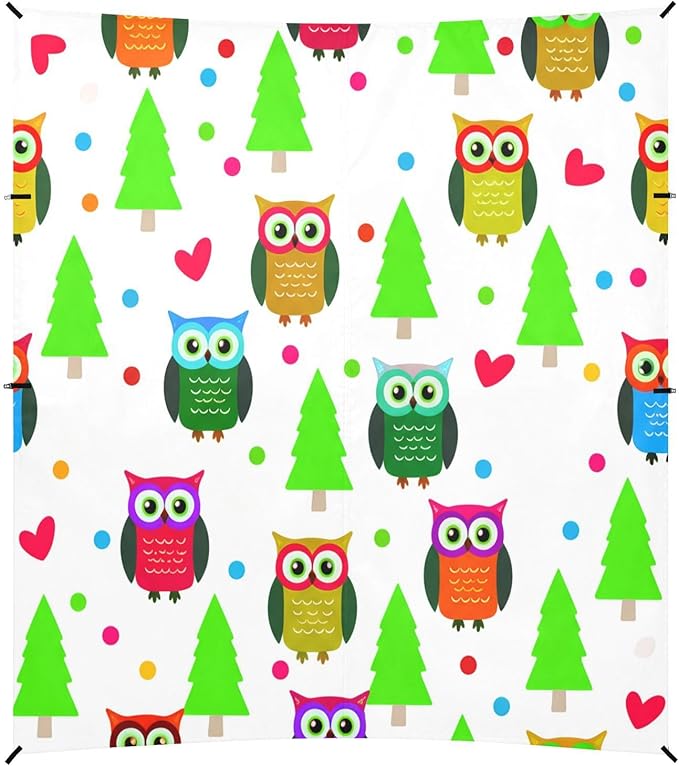 xigua Cartoon Owls Beach Tent Sun Shelter with Carrying Bag - Silver Coated Oxford Fabric Beach Canopy for Beach Camping Fishing - Includes Windproof Ropes Sandbags &amp Stakes