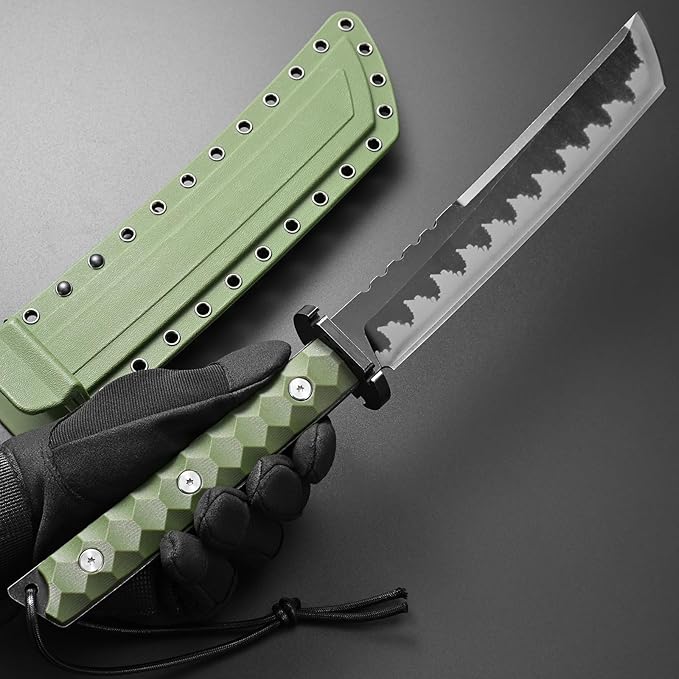 GTK33 Fixed Blade Knife AUS-10 Steel Blade Full Tang Nylon Fiberglass Handle Cool Style Knifes for Outdoor Camping Hunting Collection (Green)