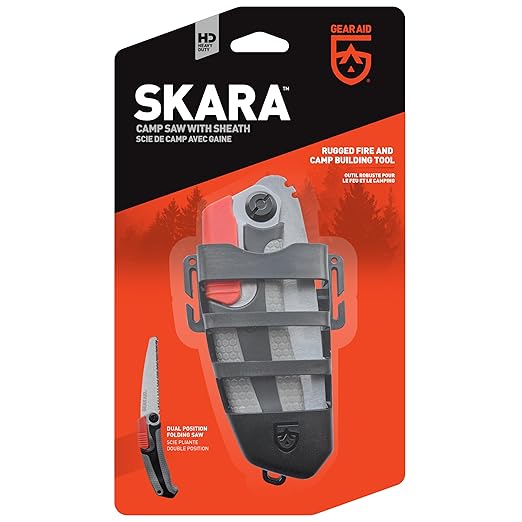 GEAR AID Skara Dual Position Folding Camp Saw and Protector Sheath Ideal for Cutting 2.5” Diameter Wood for Camping Hiking Trail Maintenance Hunting and General Pruning