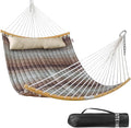 Double Hammock 11 FT Quilted Fabric 2 Person Hammock for Outside with Pillow Folding Curved Spreader Bar Chains Carrying Bag Indoor Outdoor 450 IB Capacity Aqua Green