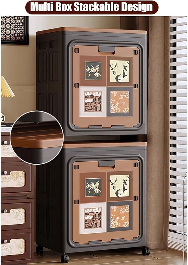 Folding Clothes Storage Box With Lid And Wheels Closet Storage Bin Large For Home Office Living Room Bedroom 148L Plastic Organizer Storage