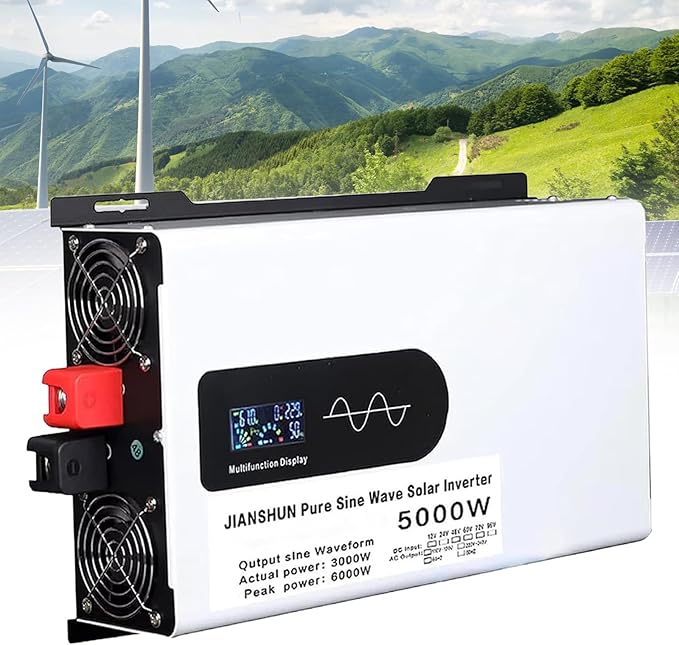 5000W Hybrid Solar Inverter 12V 24V 48V 60V 72V DC to 110V 220V AC Converter with LCD Screen Display Pure Sine Wave Inverter for Truck Home Vehicles Laptop Trip72V-5000W